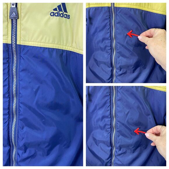 Adidas Reversible Jacket Coat Size Large Navy Blue And Yellow 90s Fleece/Nylon - Picture 11 of 12